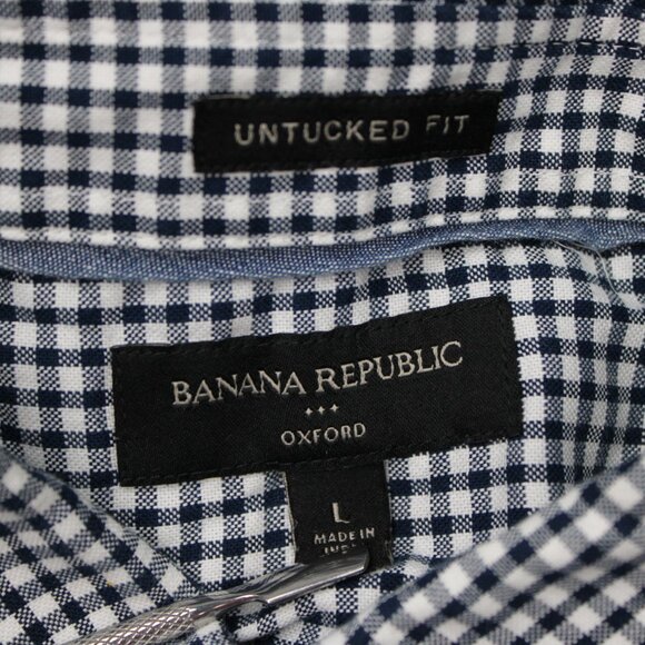 Banana Republic Oxford Shirt Mens Large Blue Untucked Fit Slim Fit Cotton L/S - Picture 8 of 14